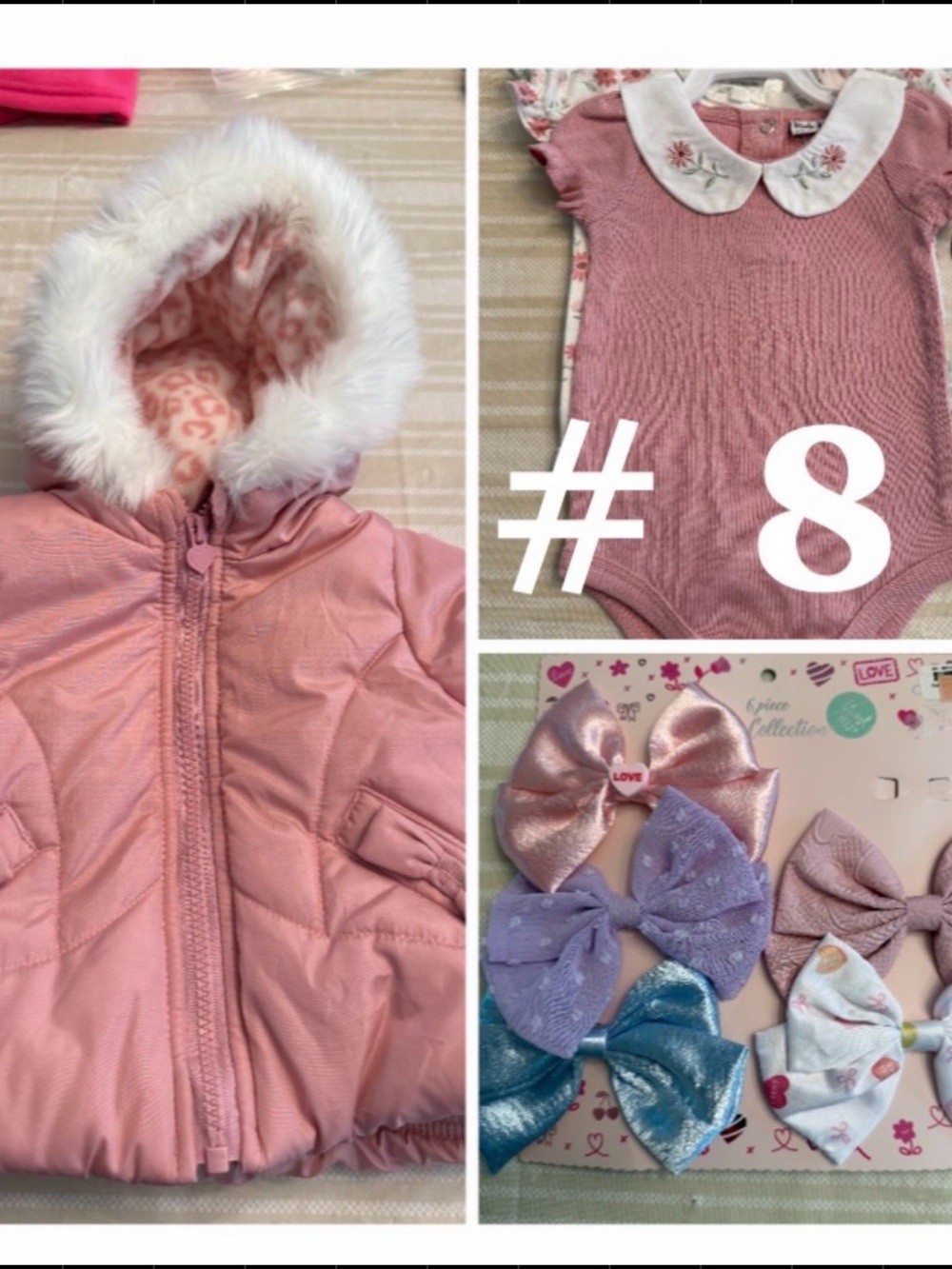 Nicole Miller Pink Puffer One-Piece and Bow Accessory Set & 3 Onesies